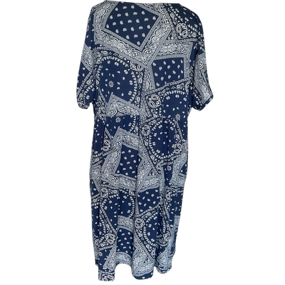 Women's Suzanne Betro empire waist Blue & White Paisley patchwork Maxi Dress 3X - Picture 8 of 12